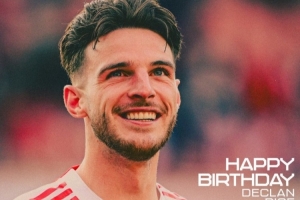 阿森纳祝赖斯27岁生日快乐，球员加盟以来出战131场20球27助